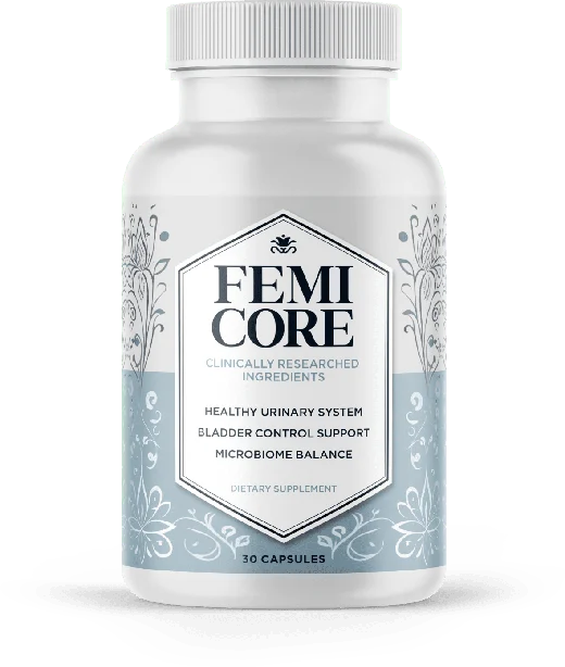 FemiCore supplement bottle showing the product label
